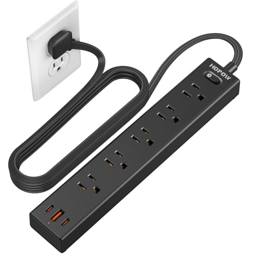HOPOW 6 ft Power Strip QV560-CU 5 Outlets 3 USB Ports 1700 Joules Black