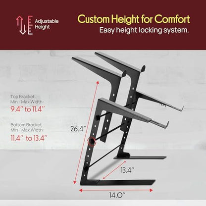 Pyle Portable Dual Laptop Stand PLPTS38 - Height Adjustable, Anti-Slip Features, Black