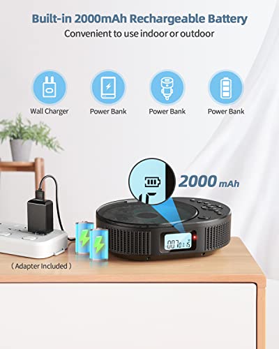 FELEMAN Portable CD Player with Bluetooth Connectivity - USB Powered, 2 Speakers, Stereo Sound, for Home and Car Use