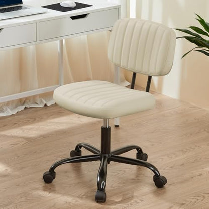 Sweetcrispy 193-WT-2H2 Beige PU Leather Armless Office Desk Chair - Adjustable Height, 250 lbs Maximum Weight Capacity, 360° Swivel