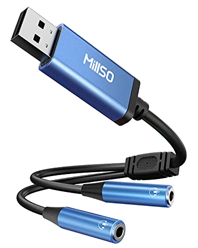 MillSO 1 Feet USB to Dual 3.5mm Audio Jack Adapter MUSB352FHY-30U Stereo Sound Card