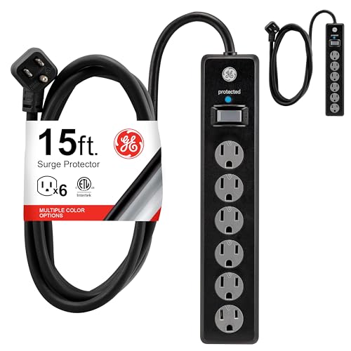 GE 15 Ft Power Strip 54650 6 Outlets 125 Volts 800 Joules Type B