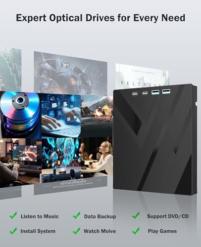 Wbacon 7-in-1 External DVD Drive Model 744316243262 with USB 3.0 Connectivity