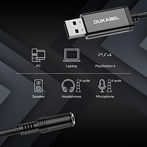 DUKABEL USB to 3.5mm Audio Adapter DUSB351F-120B Stereo to USB Audio Adapter Black
