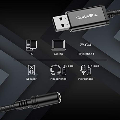 DUKABEL USB to 3.5mm Audio Adapter DUSB351F-120B Stereo to USB Audio Adapter Black