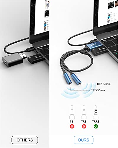 MillSO 1 Feet USB to Dual 3.5mm Audio Jack Adapter MUSB352FHY-30U Stereo Sound Card