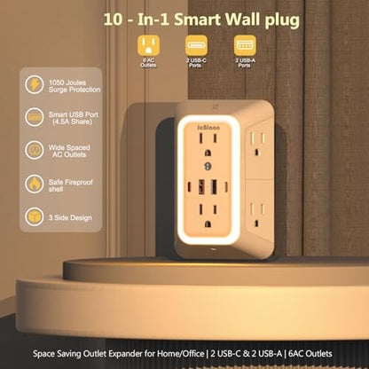 JcBlaon Power Strip 6 Outlets 4 USB Ports 1050 Joules 15 Amps Model SE660-CUQ