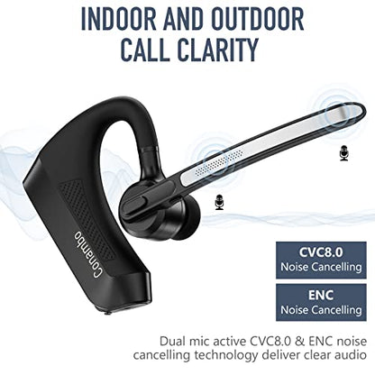 Conambo Bluetooth Headset K21 V5.1, Single Ear Wireless Earpiece with Dual Microphone Noise Cancellation, 16 Hours Talk Time, Compatible with iOS and Android