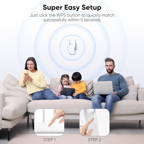 TFBWVD WiFi Extender Signal Booster 10,000 sq ft Dual Band 1200 Mbps ATA WiFi Repeater