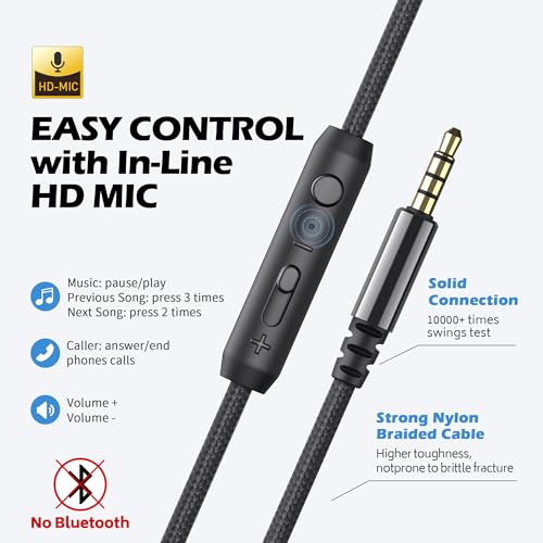 AILIHEN C8-003 Wired On-Ear Headphones with Microphone, Volume Control, 32 Ohm Impedance, 20Hz - 20KHz Frequency Response, Sound Isolation, 3.5mm Jack, Lightweight Design, Collapsible, Black Blue