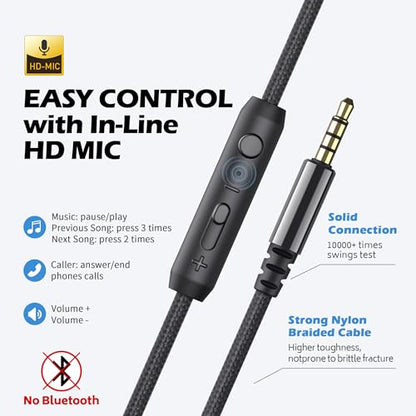 AILIHEN C8-003 Wired On-Ear Headphones with Microphone, Volume Control, 32 Ohm Impedance, 20Hz - 20KHz Frequency Response, Sound Isolation, 3.5mm Jack, Lightweight Design, Collapsible, Black Blue