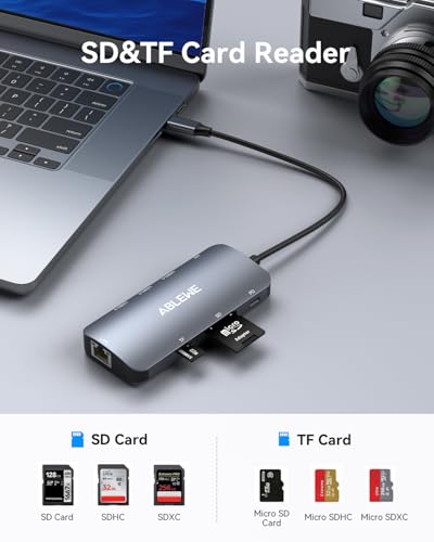 ABLEWE 8-in-1 USB Hub Model Number B0DN9F245H USB 3.0 5Gbps Ethernet 1000Mbps