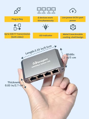 WinRaybot Ethernet Splitter 1 to 4 Ethernet 1000Mbps Hub