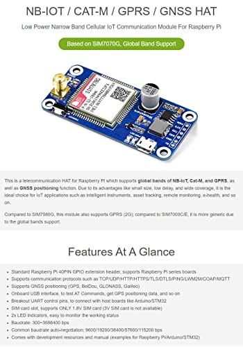 Waveshare SIM7070G Cat-M/NB-IoT/GPRS HAT for Raspberry Pi - USB Connectivity - GNSS Positioning