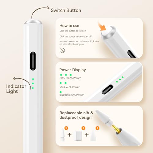Hastraith 6.53in WKZP010EA iPad Stylus Pen with Tilt Sensitivity and Palm Rejection