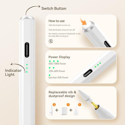 Hastraith 6.53in WKZP010EA iPad Stylus Pen with Tilt Sensitivity and Palm Rejection
