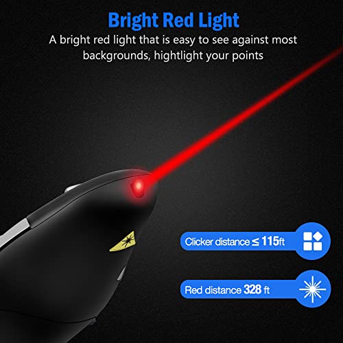 DinoFire 8541661066 USB Wireless Presentation Remote Clicker 50 Feet Range 3 Buttons Ergonomic Design