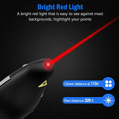 DinoFire 8541661066 USB Wireless Presentation Remote Clicker 50 Feet Range 3 Buttons Ergonomic Design