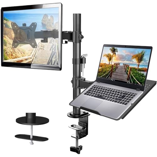 HUANUO 32 Inch Monitor and 17 Inch Laptop Adjustable Mount, HNCM2, Tabletop Mount, Articulating, Alloy Steel, Black