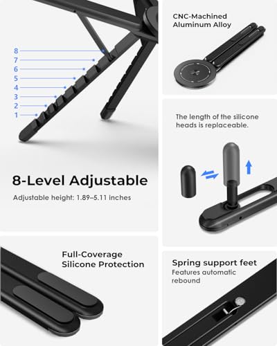 Viozon Portable Laptop Stand e05s Adjustable Aluminum Computer Riser Black