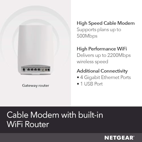NETGEAR CBR40 Tri-Band Cable Modem and WiFi Router Combo - 802.11ac, AC2200, 2,000 sq. ft. Coverage