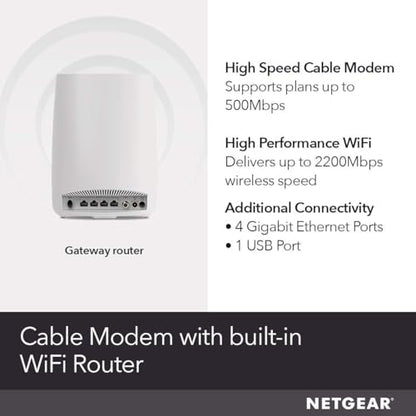 NETGEAR CBR40 Tri-Band Cable Modem and WiFi Router Combo - 802.11ac, AC2200, 2,000 sq. ft. Coverage