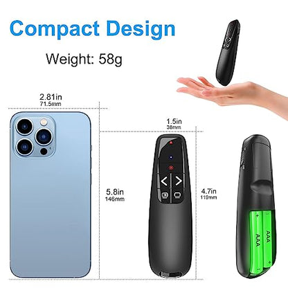 VILNIU WP37-R Wireless Presentation Clicker - Ergonomic Remote Control for PPT Presentations