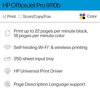 HP Officejet Pro 9110b Inkjet Printer 4800 x 1200 dpi Wireless Color