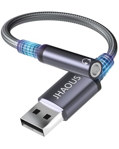 JHAOUS USB-A to 3.5mm Jack Audio Adapter Model JHUSB-3.5 Compatibility: PC, Laptop, Mac, Linux, PS4, PS5
