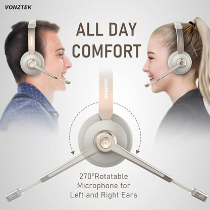 Vonztek BT783BJ-DG Wireless Headset 5.0 Bluetooth 49 Feet Noise Cancellation Communication Headset