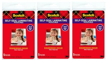 Scotch 4 x 6 Inches Self-Sealing Laminating Pouches, 3-Pack