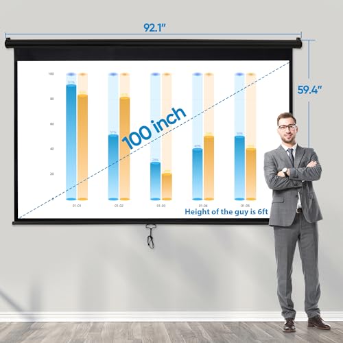 ZENY 100 Inch Projector Screen HU-XI-201 Manual Mounting, Matte Finish, 16:9 Aspect Ratio, Metal/PVC Enclosure