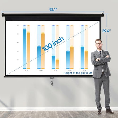 ZENY 100 Inch Projector Screen HU-XI-201 Manual Mounting, Matte Finish, 16:9 Aspect Ratio, Metal/PVC Enclosure