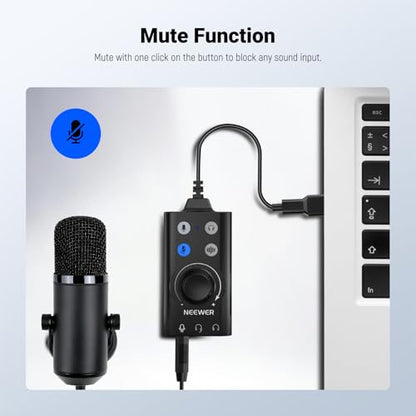 NEEWER PP07 USB C & USB A to 3.5mm External Sound Card, Portable Audio Adapter with Mute, Noise Cancellation, Volume & Gain Control