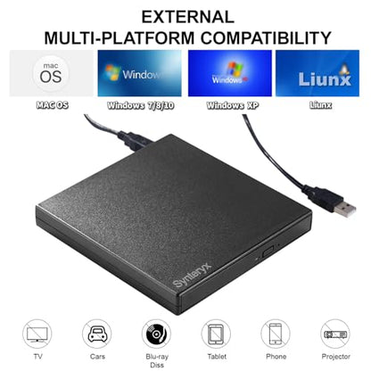 Synteryx Slim CD/DVD Burner USB-A USB-C Portable External Drive