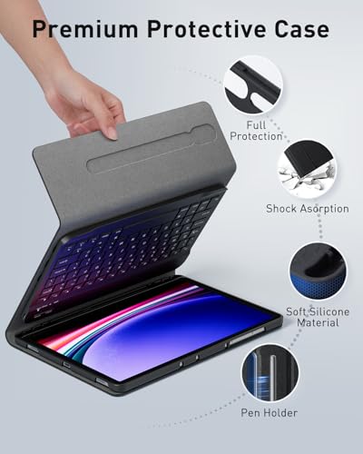 TUNKARMOR Compact Detachable Keyboard Case for Samsung Galaxy Tab A9+/A11+ Plus - Bluetooth, Auto Sleep/Wake Function, S Pen Holder, Black