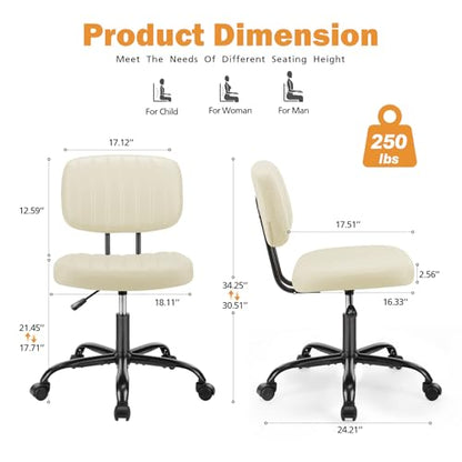 Sweetcrispy 193-WT-2H2 Beige PU Leather Armless Office Desk Chair - Adjustable Height, 250 lbs Maximum Weight Capacity, 360° Swivel