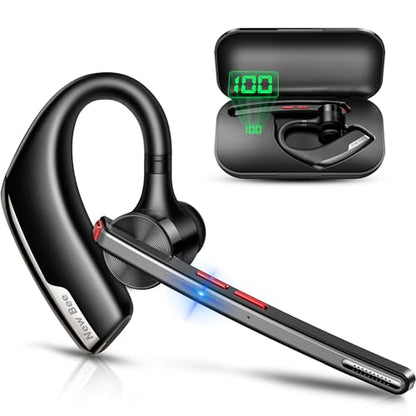 New Bee M51 Bluetooth Headset Wireless Earpiece Charging Case, 500mAh, 80h Playtime, Bluetooth 5.2, Noise Cancelling, Hands-Free