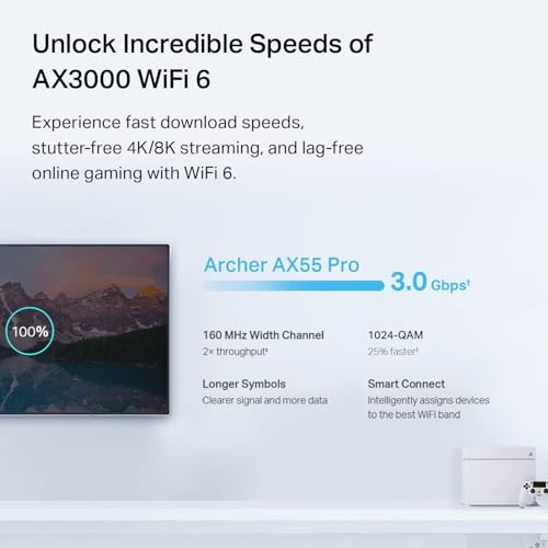 TP-Link Archer AX55 Pro - Dual-Band WiFi 6 Router - 4 Antennas - 2.5G WAN and LAN Ports - Up to 2976 Mbps - WPA3 Security - Ethernet and USB Connectivity