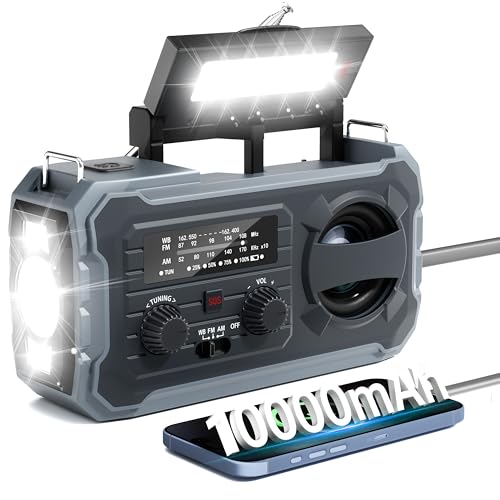 Pristar 6.5" Hand Crank Weather Radio 10000mAh Solar Powered NOAA AM/FM