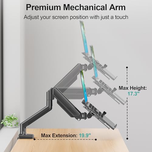 MOUNT PRO Laptop Stand Desk Mount, Universal Arm Mount, Fits Max 17" Laptop and 32" Monitor, Aluminum Adjustable Holder, 22lbs Capacity