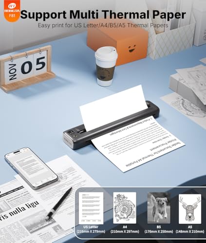 Rongta Portable Thermal Printer F81 Monochrome 600x600dpi Bluetooth USB