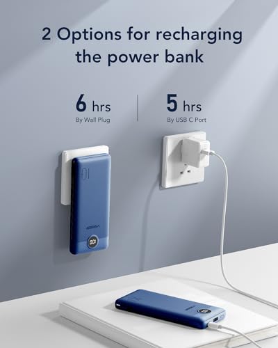 VEGER 10000mAh V1115 Power Bank - Slim Design with Built-in AC Plug - 4 Port Charger - Lithium Polymer - Navy