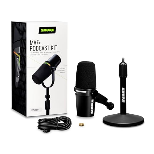 Shure MV7+-K-BNDL USB & XLR Dynamic Microphone, Unidirectional, 40dB Sensitivity, 65dB SNR, Frequency Response 50Hz, 1 Channel, For Personal Computer