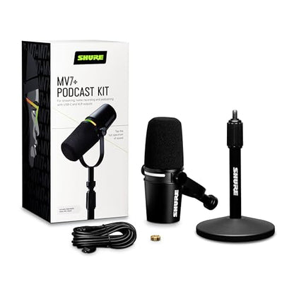 Shure MV7+-K-BNDL USB & XLR Dynamic Microphone, Unidirectional, 40dB Sensitivity, 65dB SNR, Frequency Response 50Hz, 1 Channel, For Personal Computer