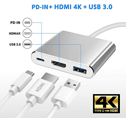 Battony 3-in-1 USB C to HDMI Adapter Model BT-001, 4K UHD Output, 5Gbps Transfer Rate, Aluminium Finish