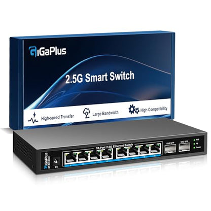 GigaPlus 10 Port Unmanaged Ethernet Switch S25-0802, 2.5Gbps, Metal Housing
