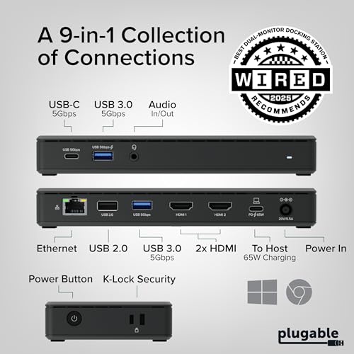 Plugable USB 3.0 Type C Docking Station UD-MSTH2 2xHDMI 4K 60Hz 65W