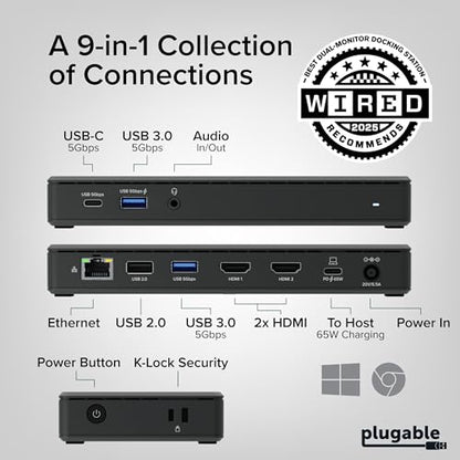Plugable USB 3.0 Type C Docking Station UD-MSTH2 2xHDMI 4K 60Hz 65W