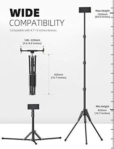 Lamicall 64.9" FT02 Adjustable Tripod Tablet Stand - Height Adjustable, Compatible with 4.7-13" Devices